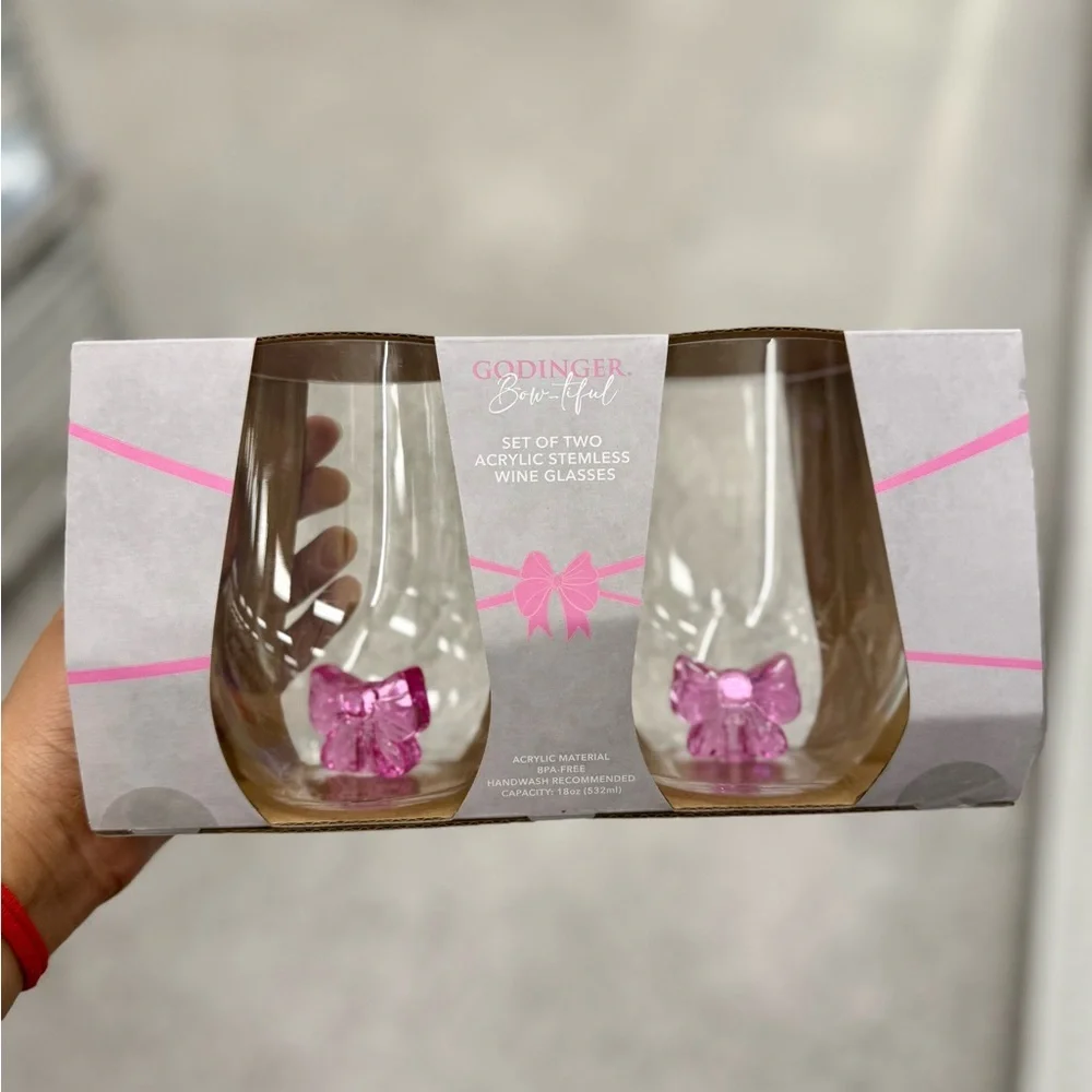 Pink Bow Stemless Wine Glasses - Picture 2 of 2